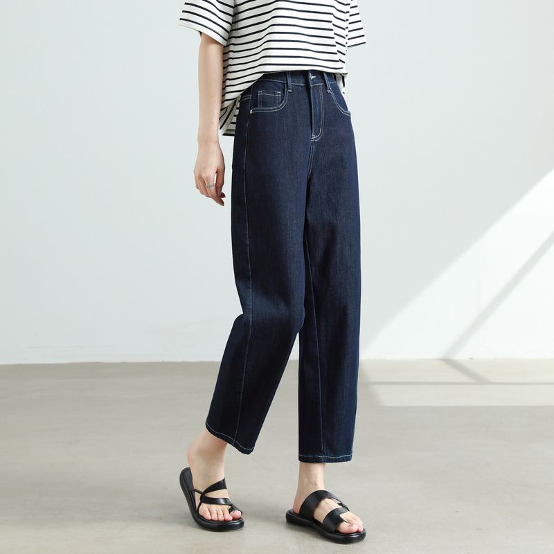 

Plus-Size Banana Jeans for Women, Summer Thin Style, Slimming Denim Color, Stretchy Loose Fit, Cropped Length, Curved Hem Pants Summer Blue Lightweight M