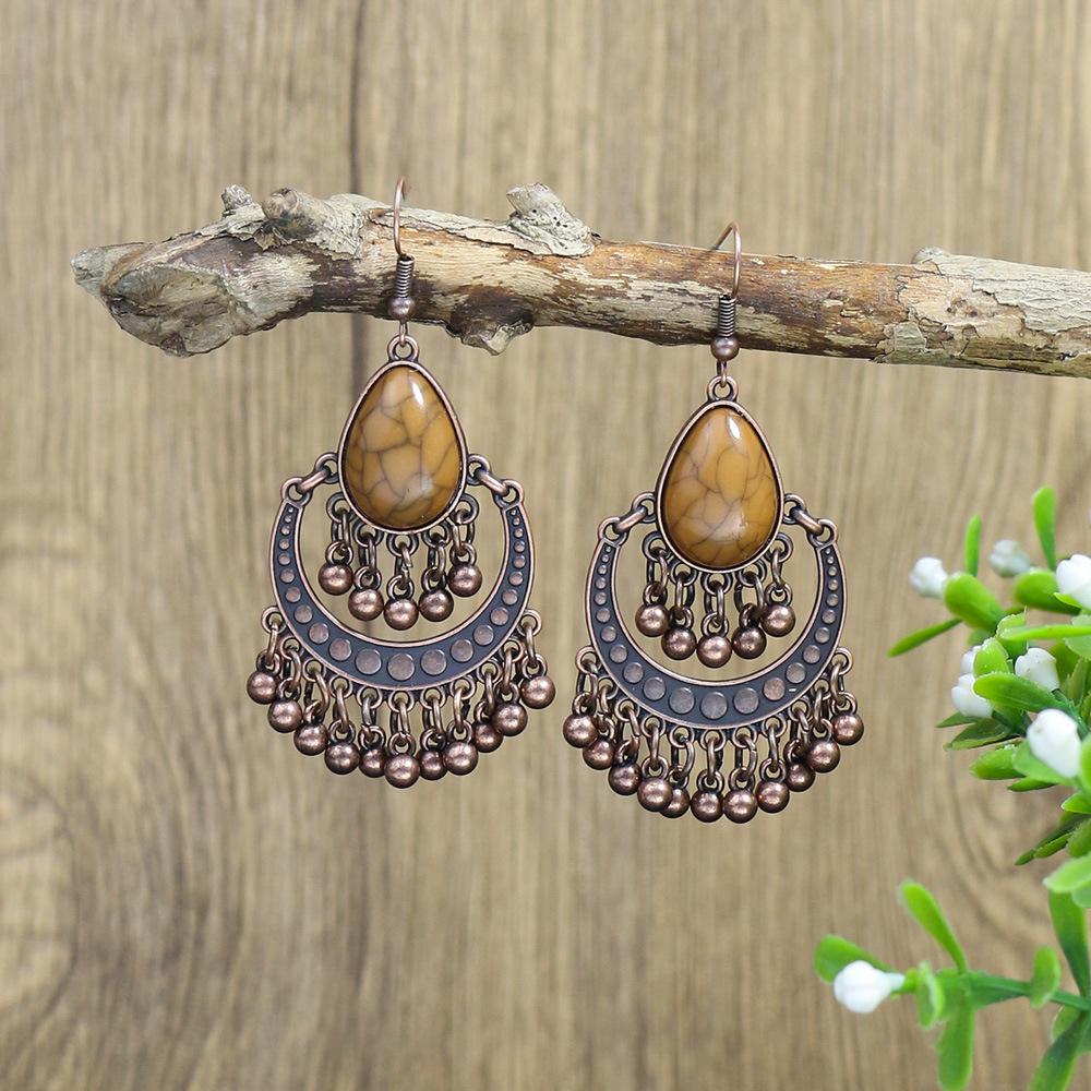 Bohemian Classic Women Geometric Tassel Wooden Earrings Vintage Gypsy Ethnic Circle Flower India Dangle Earrings Jhumka Jewelry