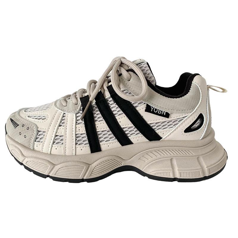 

F2420 latex insole/thick sole heightening dad shoes women s shoes casual sports shoes 2025 new Hong Kong style versatile 35 бежевый