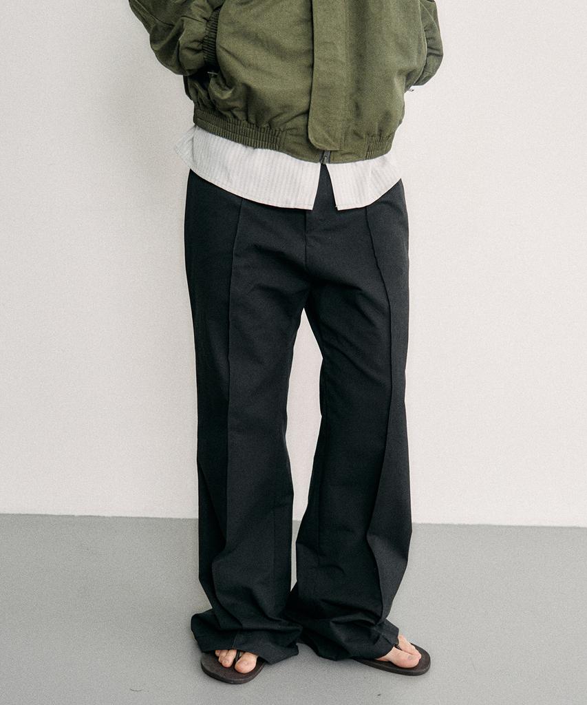 Leondi Press Semi-Wide Cotton Slacks - Black