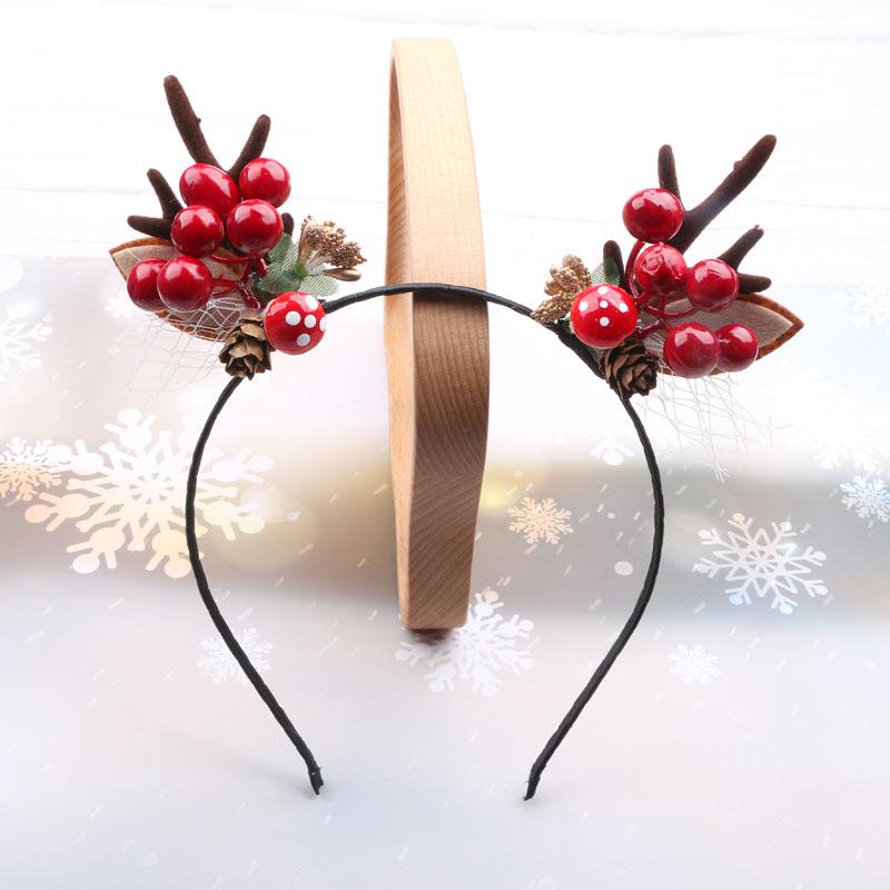 Reindeer Antler Headband with Pom-Pom Hair Clips - Christmas Hair Accessories for Women and Kids