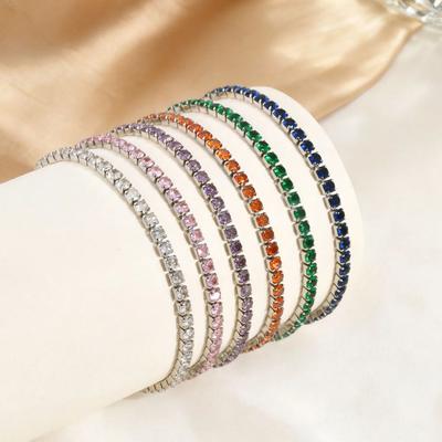Adjustable Colorful Crystal Tennis Bracelet for Women High Quality 3mm Cubic Zircon Chain Bracelets Luxury Fashion Jewelry Gift