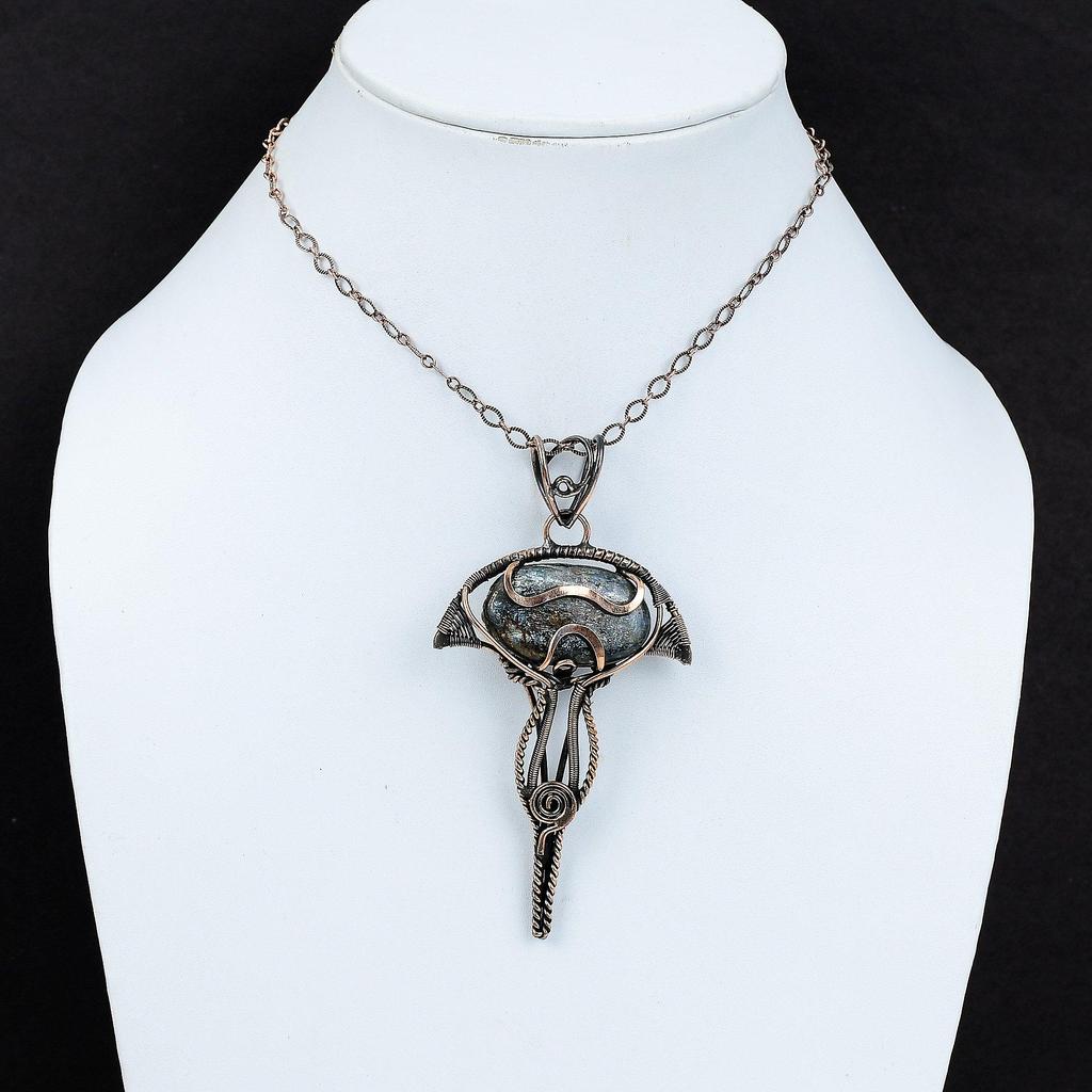 Kyanite Pendant Copper Wire Wrapped Gemstone Pendant Handmade Boho Hippie Pendant Copper Jewelry Elegant Pendant Gift For Him Unique Jewelry