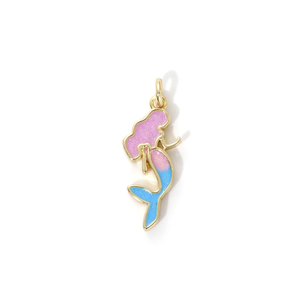 2 Piece Brass Ocean Jewelry Blue Charms 18K Real Gold Plated Enamel Fish Seahorse Dolphin Whale Conch Shell Pendant Necklace DIY