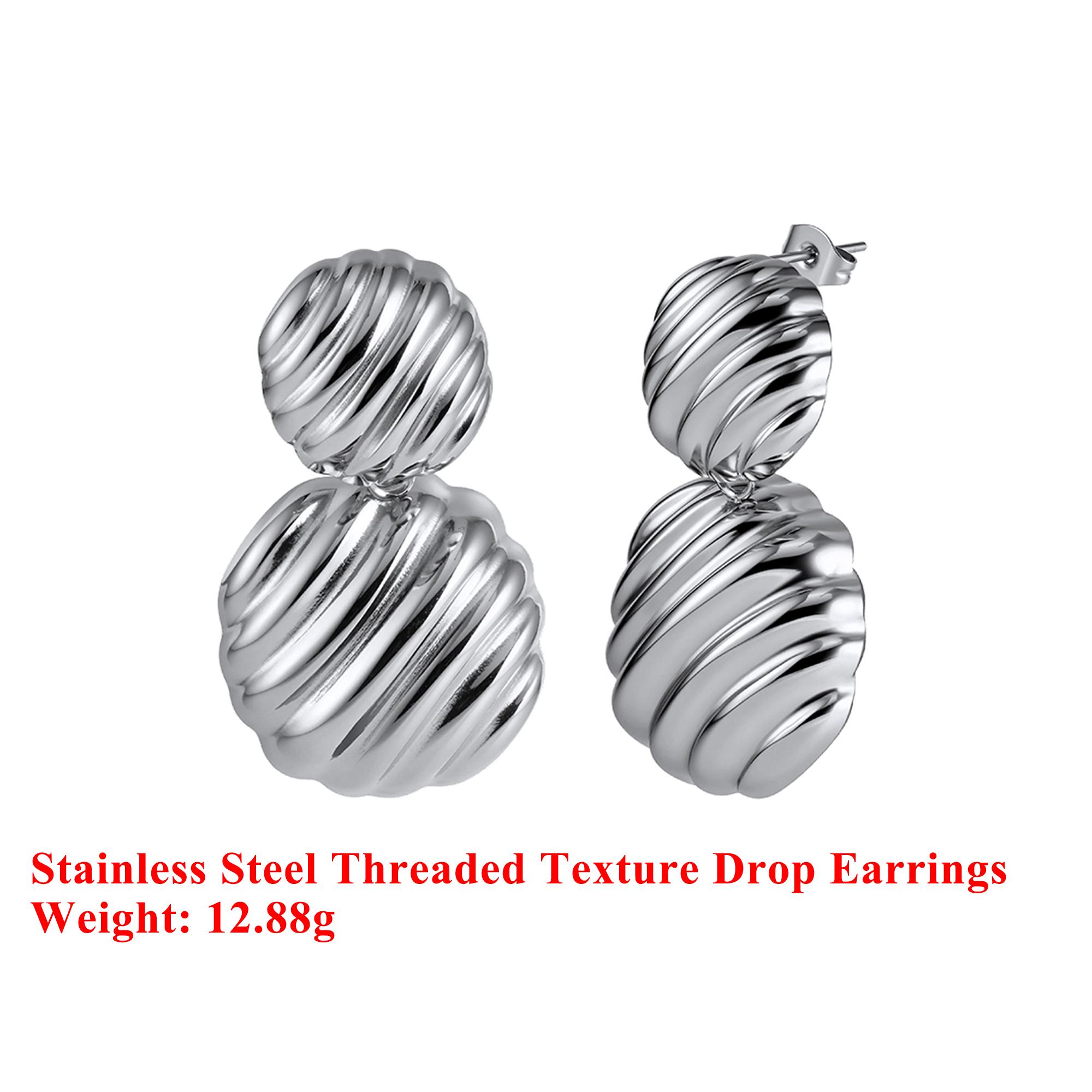 

Effie Queen Stainless Steel 18k Gold Threaded Texture Drop Earrings Simple Jewelry for Women Wedding Party Banquet Gift STGE07 серебряный