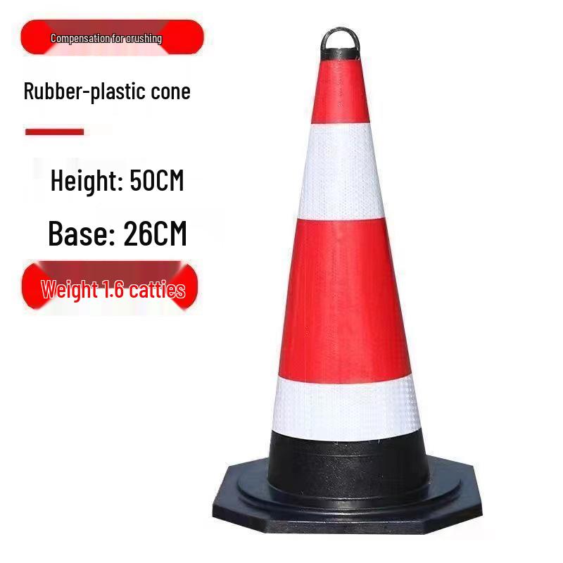 70cm Reflective Rubber Traffic Cone, 90cm Ice Cream Handle Isolation Barrier Safety Cone