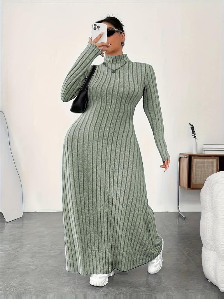 Plus Size High Neck Dress - Autumn/Winter European & American Style for Women