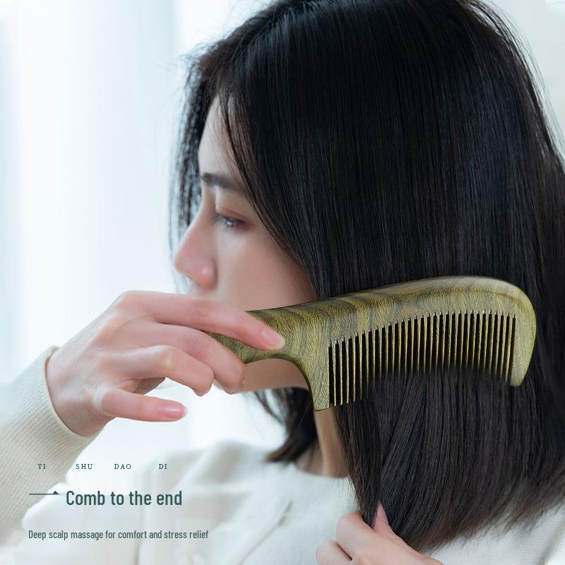 Natural Green Sandalwood Comb for Ladies - Long Hair & Meridian Massage