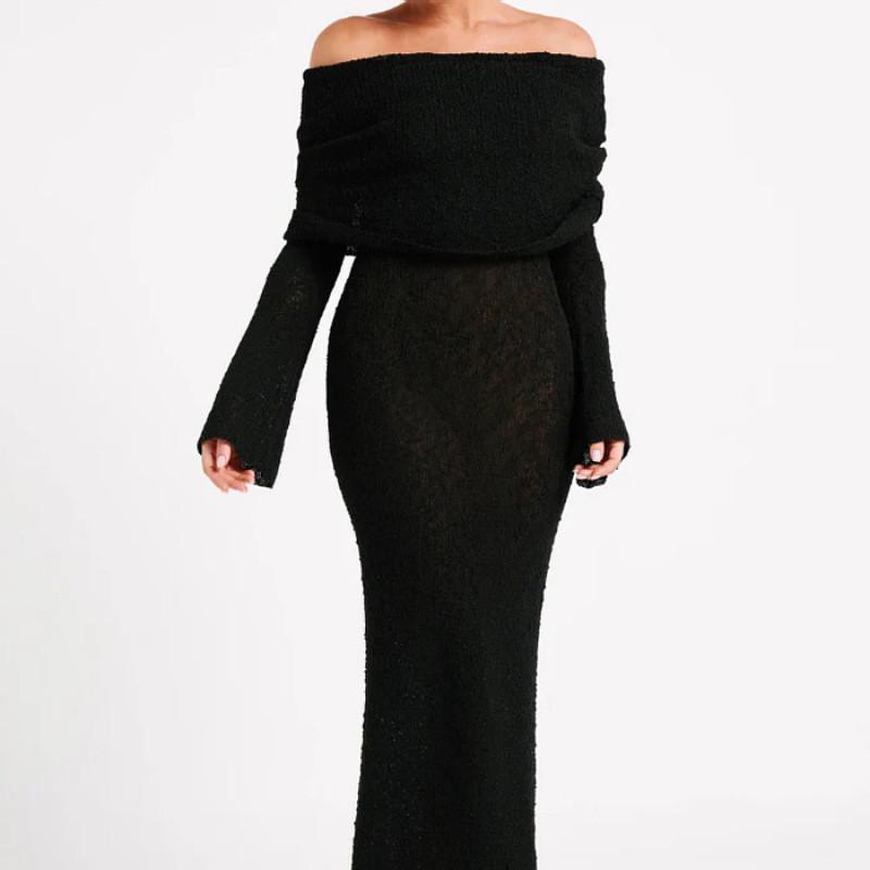Summer French Beach Dress With Long Sleeves And Off Shoulder Style For Casual Women