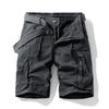 Men's Solid Color Work Pants, Cotton Five Quarter Pants, Retro Washed Multi Pocket Straight Leg Work Pants