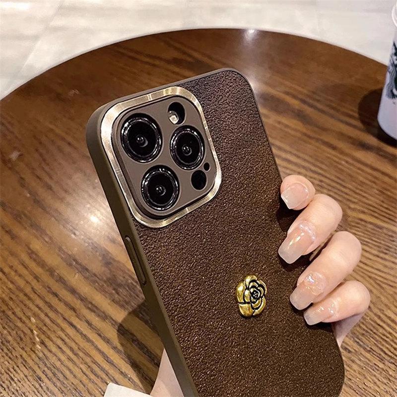 Luxury Lunar Crater 3D Camellia Leather Strap Phone Case For iPhone 15 14 13 12 11 Pro Max Plus + X XS XR Fall Dirt Resistant