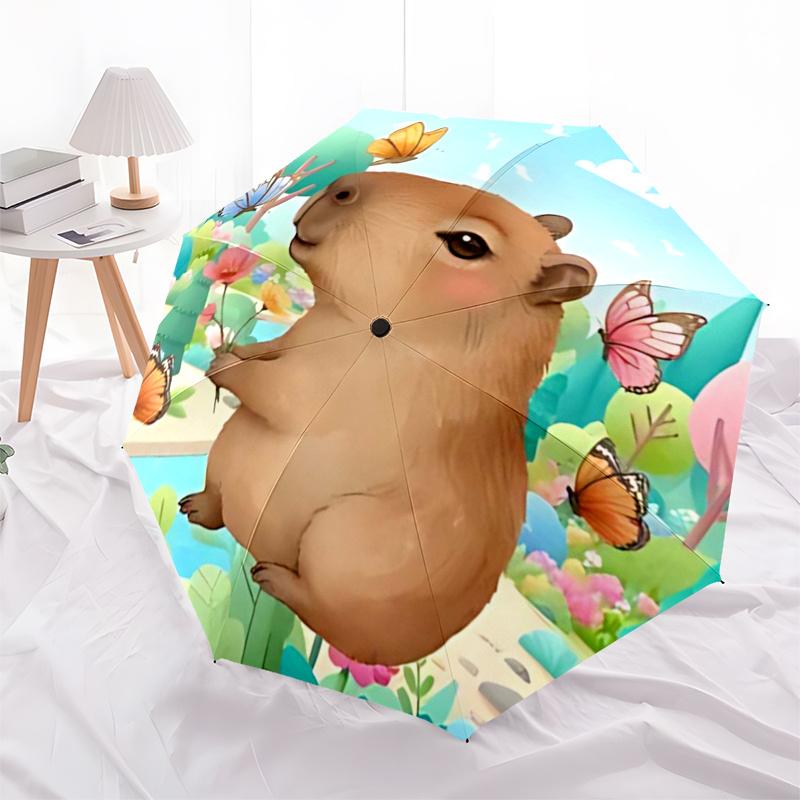 Capybara Themed Travel Umbrella-8 Ribs Automatic Opening and Closing, Portable Folding Design, Compact and Stylish Umbrella Suitable for Out