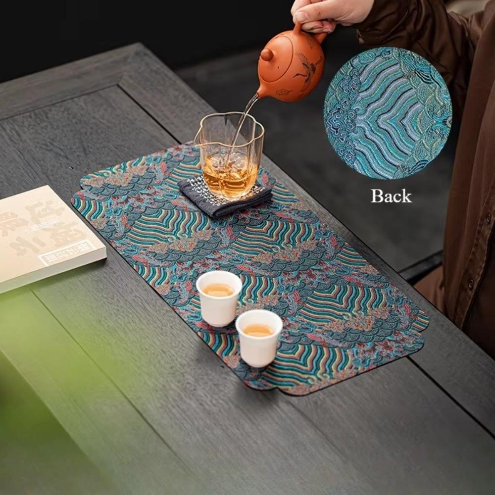 Double-Sided Brocade Tea Mat Chinese Zen Anti-Slip Dry Brewing Tea Ceremony Retro Dining Table Decoration Traditional Coaster