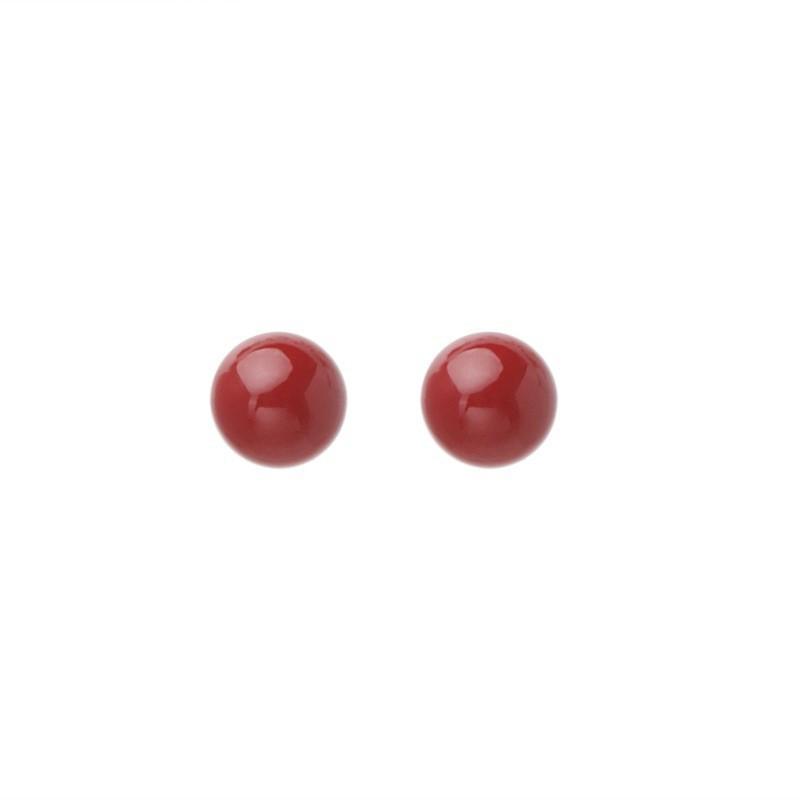 Burgundy Doudou Pearl Earrings Women'S Retro Hong Kong Style Red Earrings Raising Ear Holes Ear Sticks Sleeping Ear Accessories
