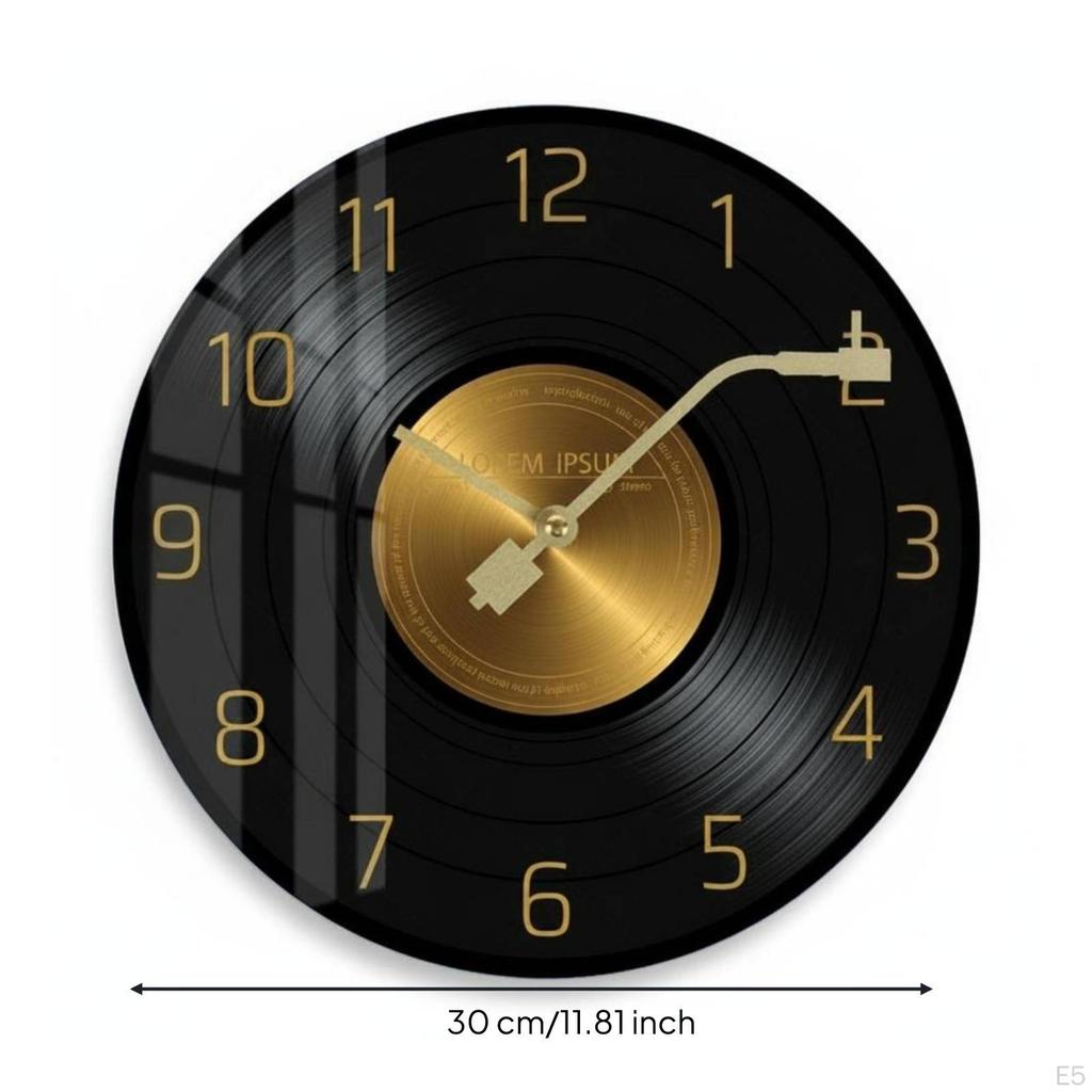 Vinyl Records Wall Clock Silent Analog Movement Music Themed Sweeping Round Shape
