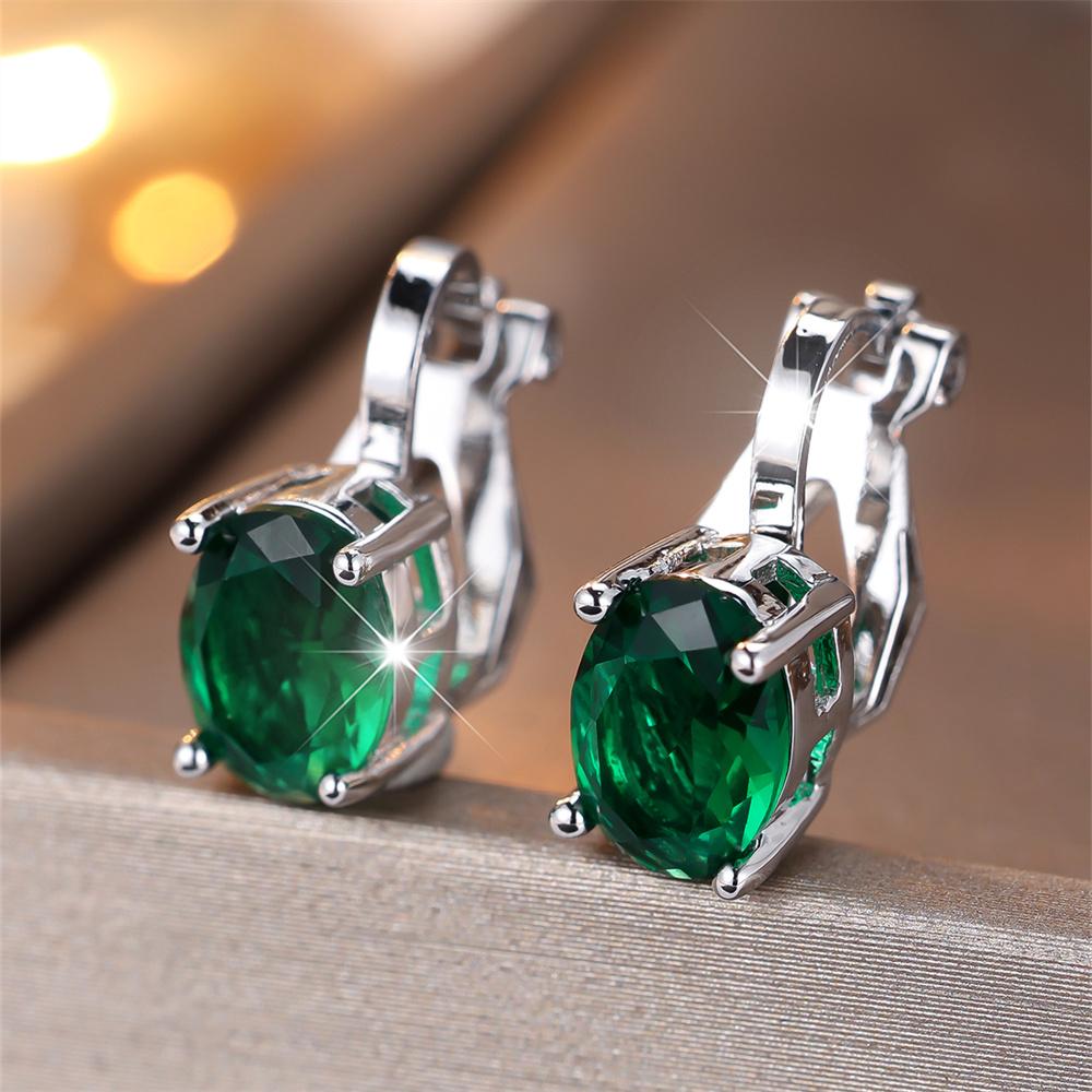 Pendientes de Clip Pequeños Lindos con Piedra Ovalada de Circonita Arcoíris Para Mujeres Pendiente de Compromiso Color Plata Vintage Joyería de Cristal Multicolor