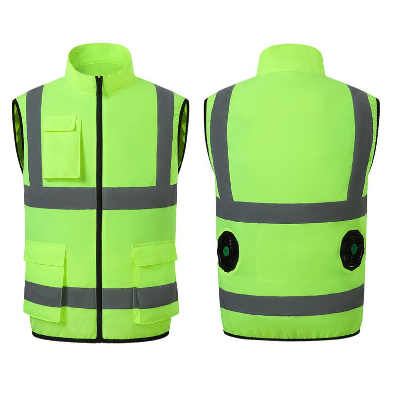 Vestă de lucru răcoritoare pentru exterior pentru bărbați, cu benzi reflectorizante și ventilator - Aer condiționat de vară pentru salubritate și administrația drumurilor.