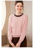 2024 A/W Women's Cashmere Knit Base Layer: Long Sleeve, Round Neck, Color Block, Warm, Comfortable Sweater