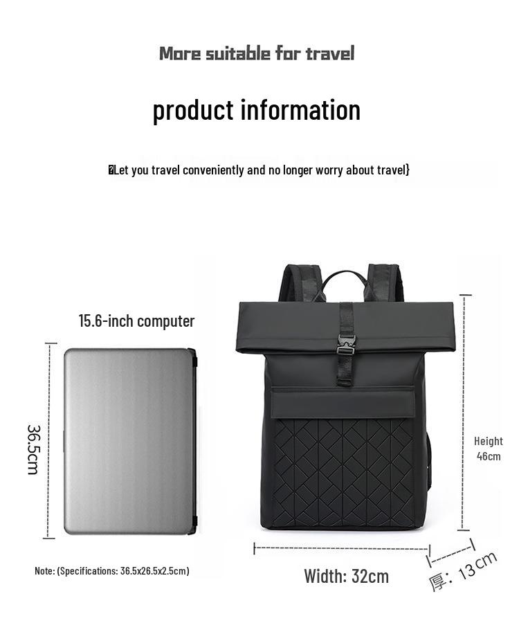 Men's Large Capacity Roll Top Backpack: Trendy Commuter, Travel, and Business Bag
