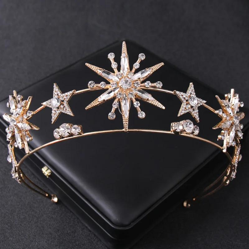 Goldfarbene Luxus-Kristall-Hochzeitstiara und Kronen Party Strass Abschlussball Braut Diadem Krone Tiara für Damen Braut Haarschmuck