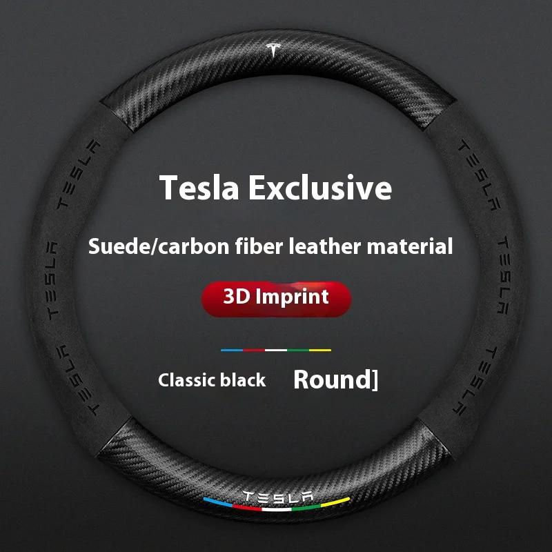AMJ1 Tesla Steering Wheel Cover for Model 3/Y/S/X Roadster 2019-2025 Auto Interior Steering Wheel Accessories Anti-Slip Leather