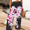 Pantaloni Larghi Estivi da Donna per la Spiaggia Stampa Floreale Vita Alta Elastica Vestibilità Larga Casual da Vacanza Pantaloni Palazzo