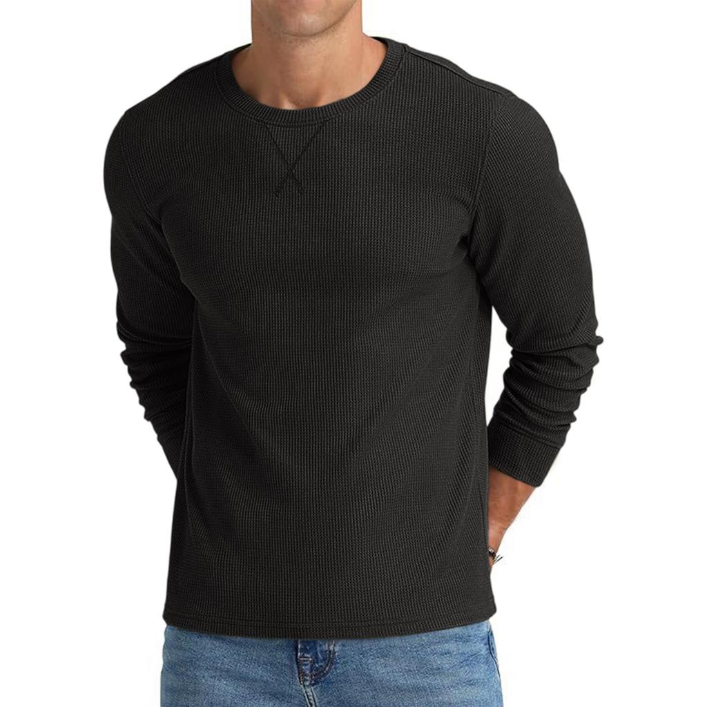 Men's Knit Crewneck Long Sleeve Color Top for Spring and Fall
