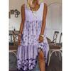 Vestido Boho para Mujer, Blusa sin Mangas con Bloques de Color y Estampado Floral de Cuello Redondo para Mujer