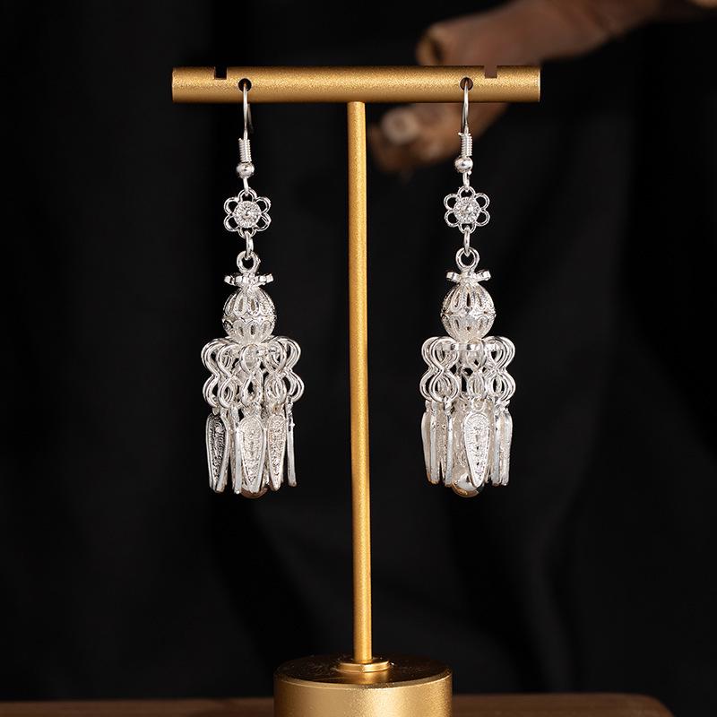 Trendy Miao Ethnic Silver Tassel Earrings – Elegant and Personalized