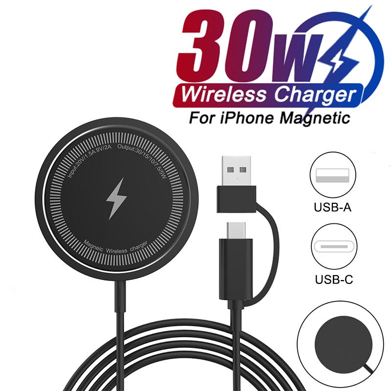 30W Magnetic Wireless Charger For iPhone 15 11 12 13 14 Pro Max USB Type C Fast Charging For Samsung S22 S23 Ultra Plus Charger