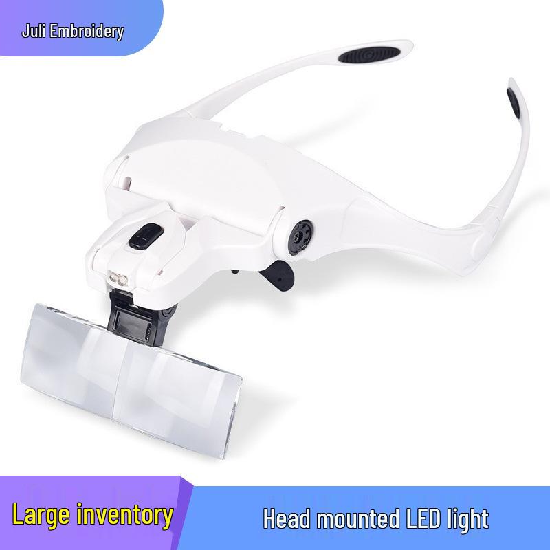 Multi-Lens Head-Mounted LED Magnifier with Eyebrow Tattoo, Eyelash Extensions, and Reading Glasses Features