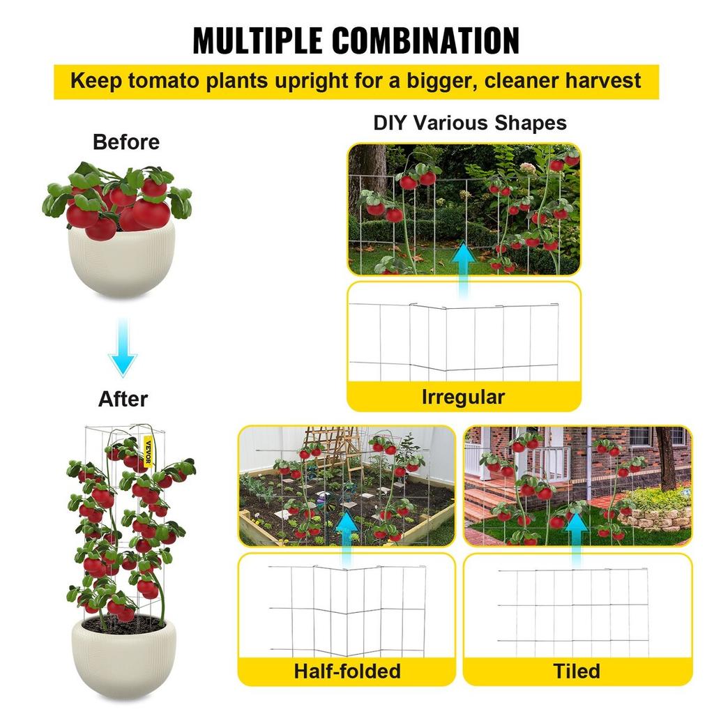 Tomato Cages, 11.8" X 11.8" X 46.1", 10 Packs Square Plant Support Cages, Silver PVC-Coated Steel Tomato Towers for Climbing Vegetables, Plants,