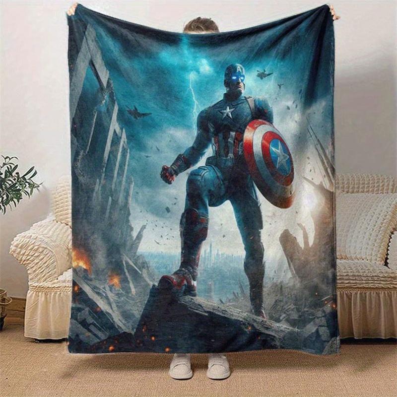 1pc Captain America Printing Blanket - Soft, All-Season Throw for Living Room, Beroom,Personalize Gift with Aorable Cartoon esign