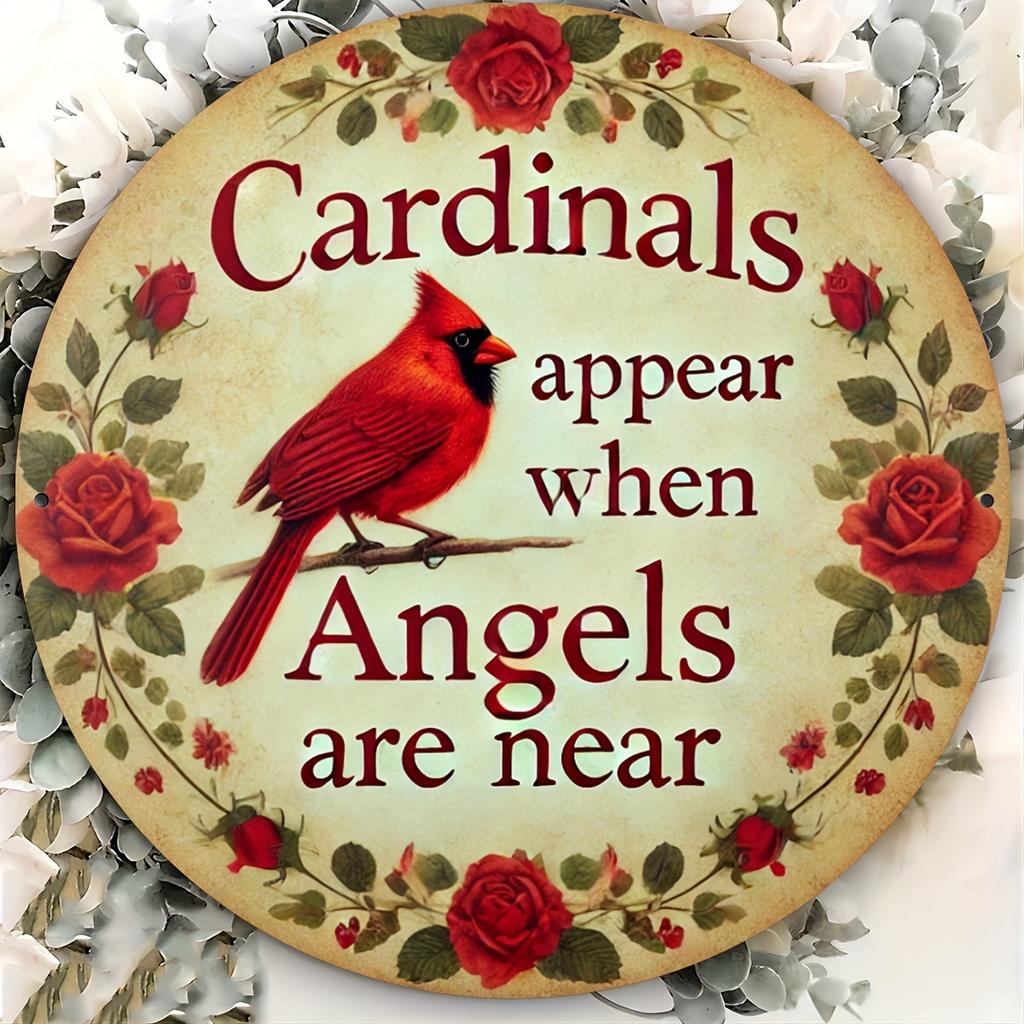 HD Tin Sign Cardinals Appear When Angels Are Near Round Vintage Metal Wall Art Retro Home Decor