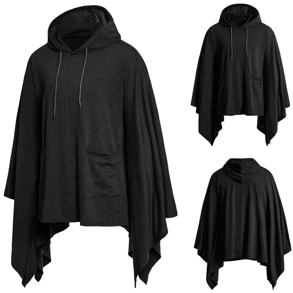 Mens Irregular Patchwork Loose  Sleeves Hooded  Cape Coa