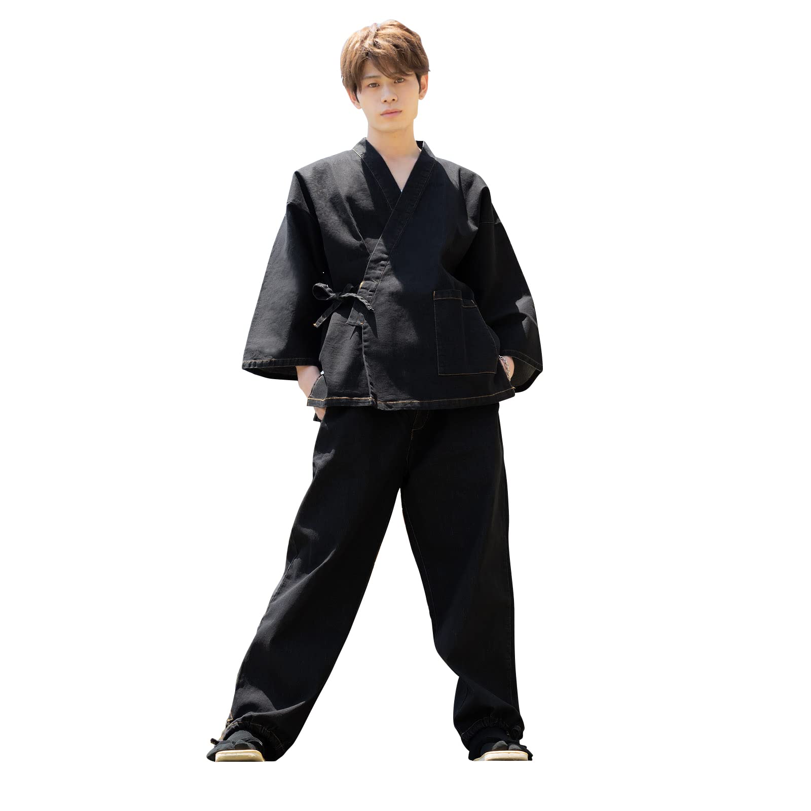 

[KIMONOMACHI] Джинсовая самуэ для мужчин, черная, размер M, эластичный материал