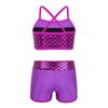 Kids Girls Swimsuit Tankini Ballet Jazz Dance Outfit Gymnastics Sport Shiny Crop Top+Booty Shorts
