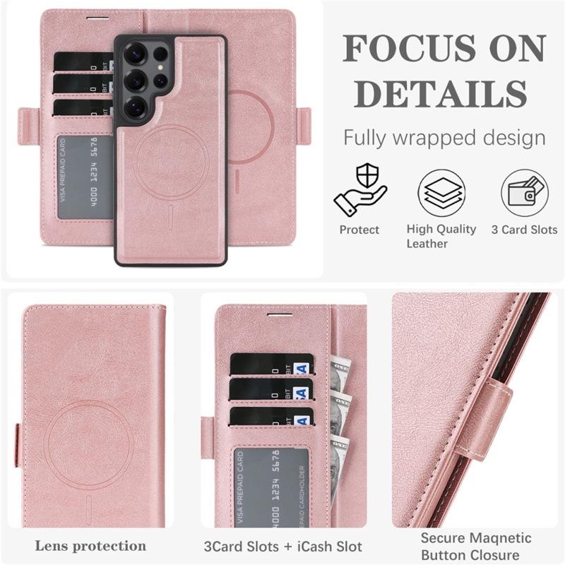 Samsung S25 Wireless Magnetic Leather Case with Card Slots for S24/S23 - High-End Protective Wallet