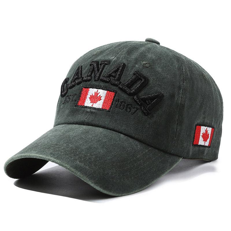 QING LONG AroDrive Canada Vlag Esdoornblad Geborduurd Gewassen Baseballpet, Klassiek Vintage Zacht Katoen Verstelbaar Sport One size fits all legergroene kleur