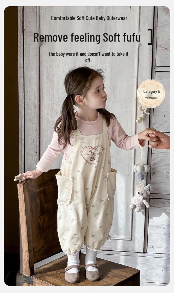 2026 New Korean Style Long Sleeve Baby Girl's Outdoor Overalls Set