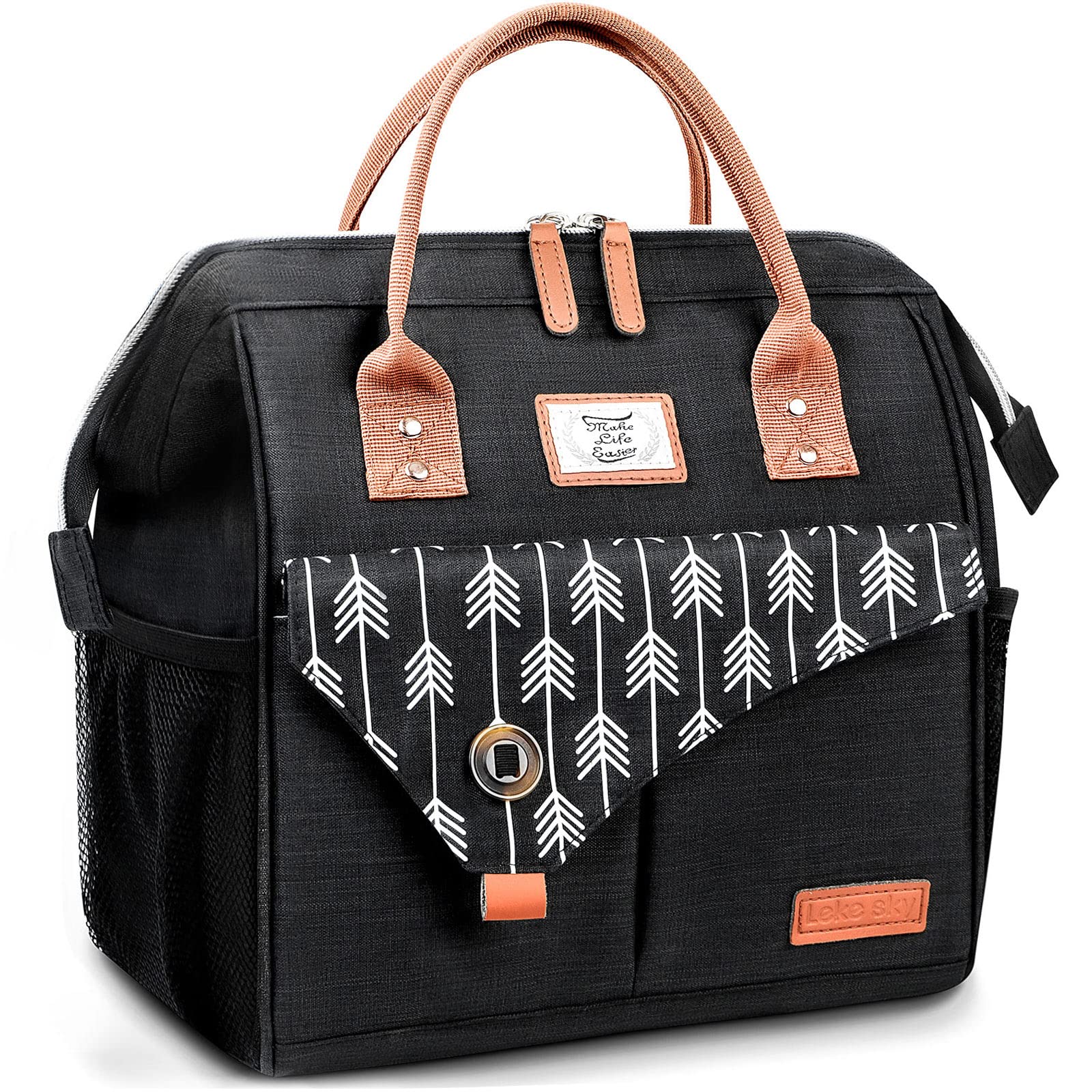 Lekesky Lunch Box Bag 10L Large Lunch Bag Bento Bag Cooler Leakproof Water Repellent Clasp Cooler Bag Handbag with Pocket Stylish Lunch Tote Bag чёрный 4369₽