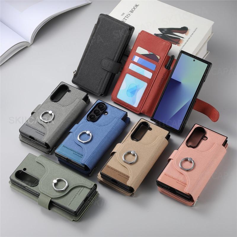 Zipper Wallet Magnetic Cover for Samsung Z Fold 8 7 Fold6 Fold5 Fold4 Fold3 Magsafe 2 in 1 Flip Leather Stand Holder Phone Bag