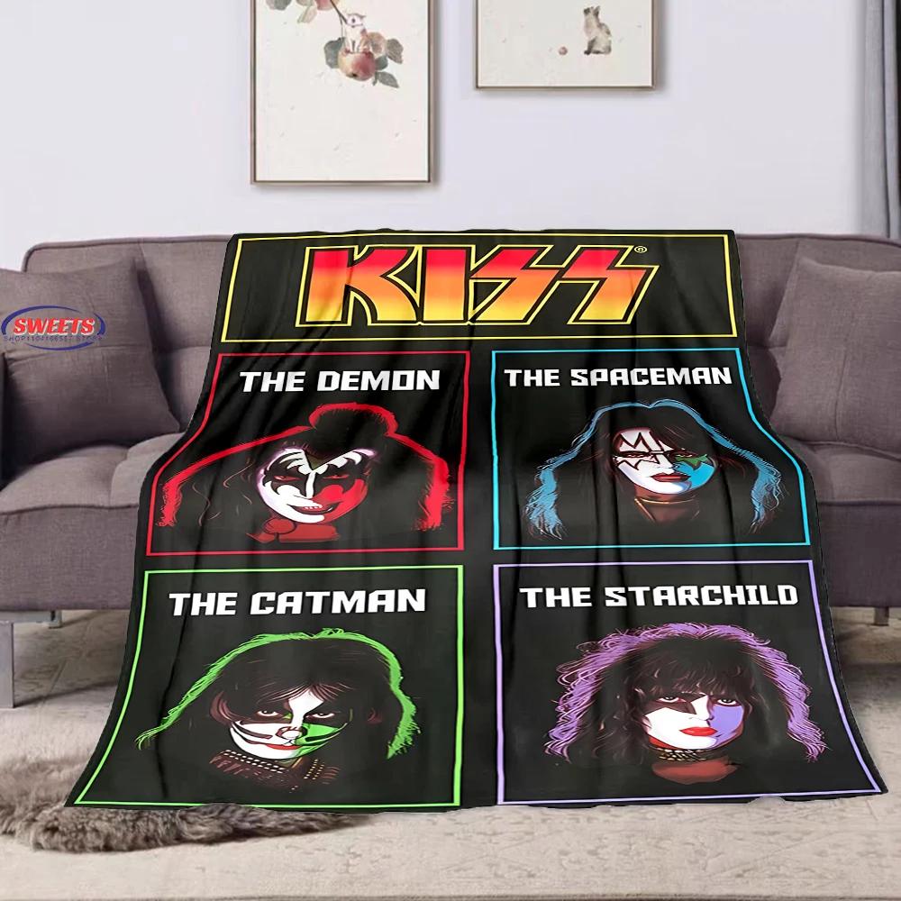 Warme und kuschelige Flanelldecke K Kiss Band Decke, Sofa Schlafzimmer Büro Freizeit Nickerchen Camping Decke, Schönes Geschenk für Kinder