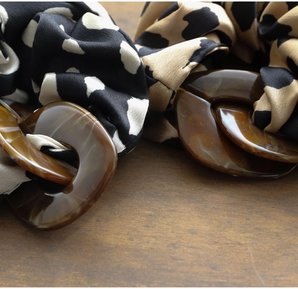 JewelVOX Scrunchie Hair Leopard Animal with Tortoiseshell Single Adult Size Women's Accessory, Print, Print, Charm, Wide, (White)