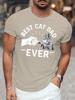 Best Cat Dad Ever Fist Bump Graphic Tee Men Casual Short Sleeve TShirt Breathable Cotton Gift
