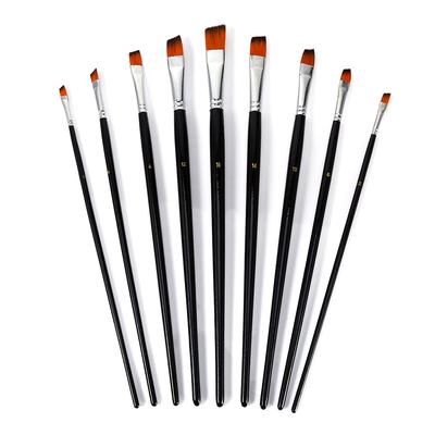 9 PCS Nylon Oblique Flat Tipped Paint Brushes Set Inclined Plane Wooden Long Handle Brush