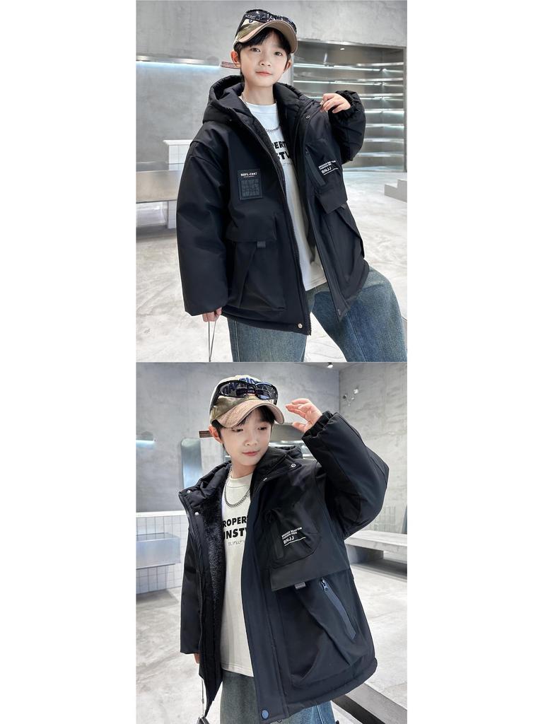 Boys' 2025 Quilted Hooded Windbreaker Jacket: Stylish Autumn/Winter Casual Top for Big Boys