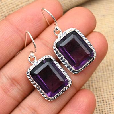 Amethist edelsteen handgemaakte 925 massief sterling zilveren sieraden oorbellen voor huwelijkscadeau