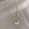 Stainless Steel Luxury Gold Color Opal Butterfly Pendant Necklace for Women Exquisite Zircon Chokers Bride Jewelry Colorfast