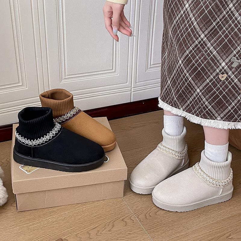 Fleece short boots for women's autumn and winter new thick-soled snow boots thermal casual cotton shoes for women
